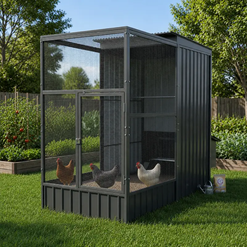 medium chicken coop with insulated mesh roof