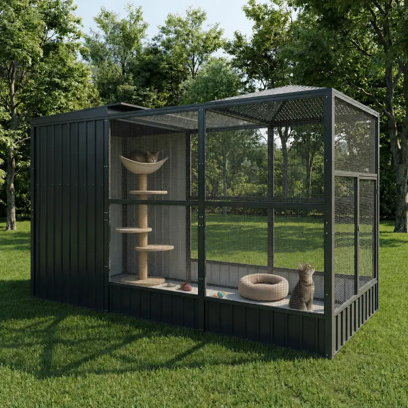 large outdoor cat enclousure mixed roof