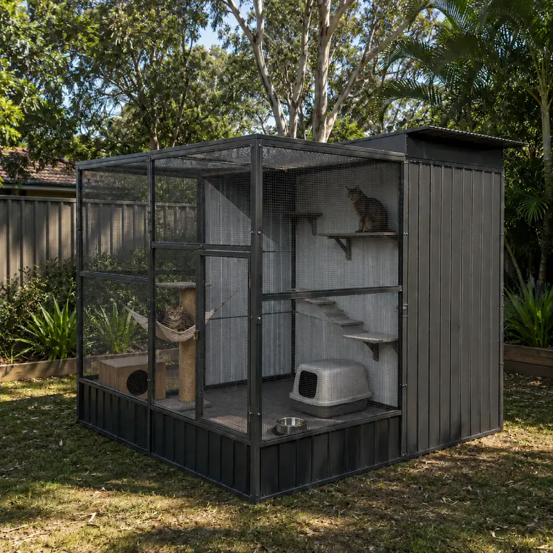 Medium outdoor cat enclosure insulated and mesh roof