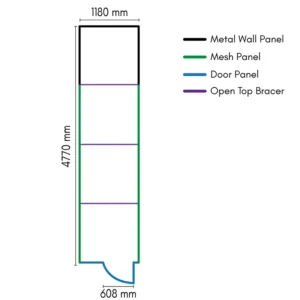 Open top dog enclosure with wind break 1x4